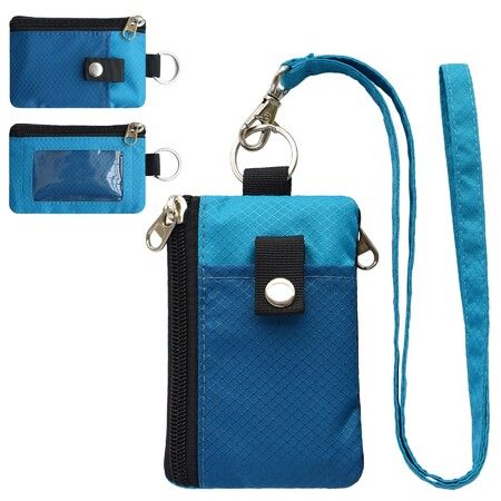 Minimalist RFID Blocking Small Wallet with ID Window,WaterResistant Zip Id Case Wallet with Lanyard Keychain for Cards,Cash,Travel,Women,Men