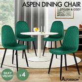 ALFORDSON 4x Dining Chairs Kitchen Lounge Diamond Stitch Retro Velvet Green