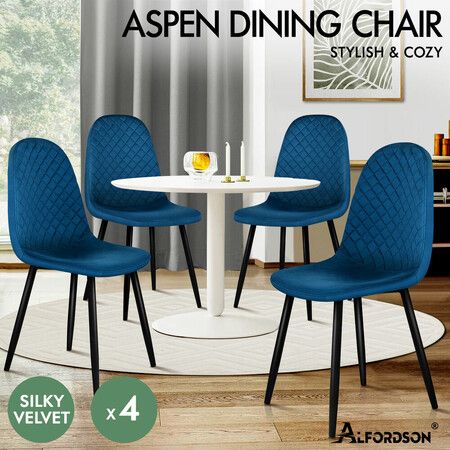 ALFORDSON 4x Dining Chairs Kitchen Lounge Cafe Diamond Stitch Retro Velvet Blue