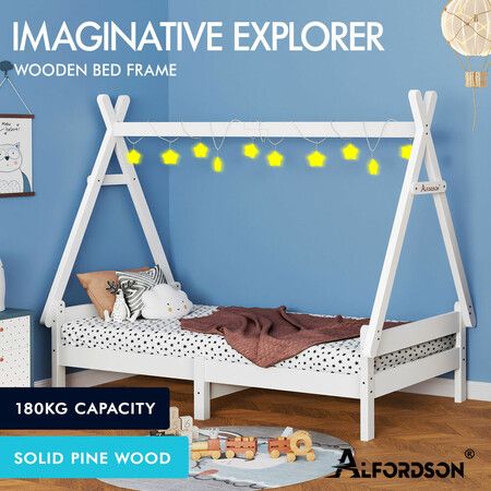 ALFORDSON Kids Bed Frame Wooden Timber Single House Frame Platform Base ESTELLE