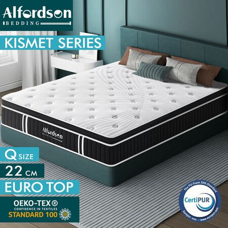 ALFORDSON Mattress Queen Bed Euro Top Spring Foam Bedding 22CM Medium Firm