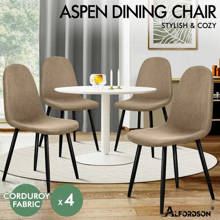 ALFORDSON 4x Dining Chair Kitchen Accent Cafe Lounge Upholstered Corduroy Khaki