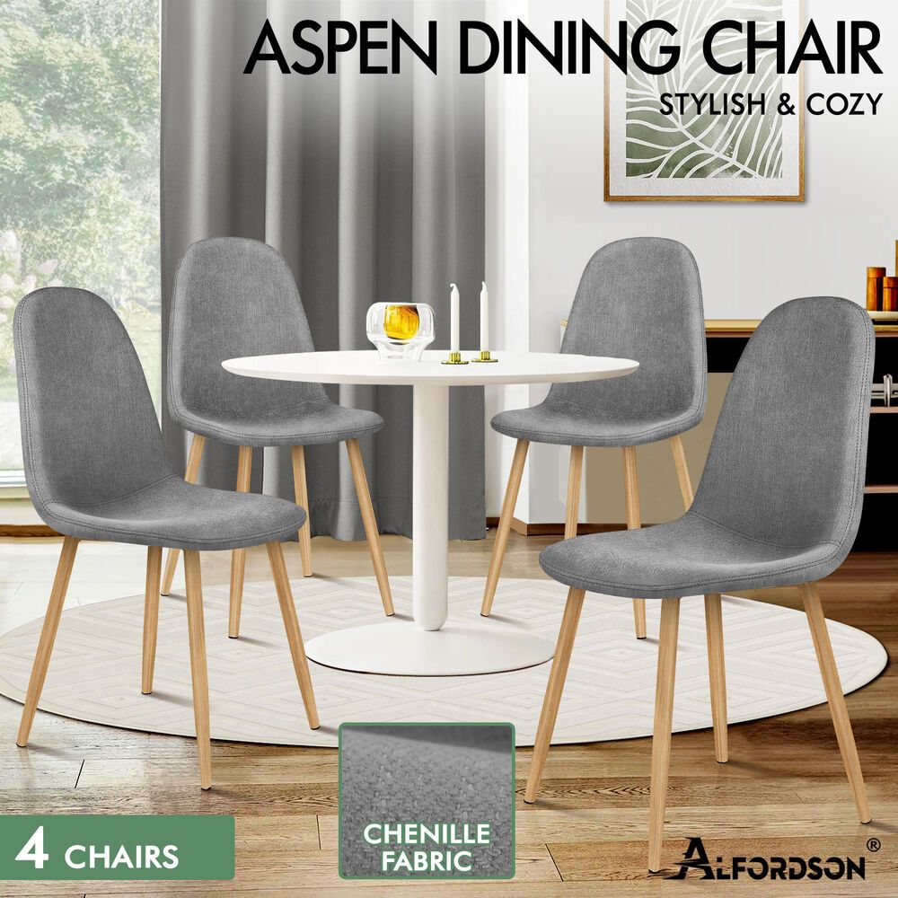 ALFORDSON 4x Dining Chair Kitchen Accent Cafe Lounge Padded Seat Chenille Grey