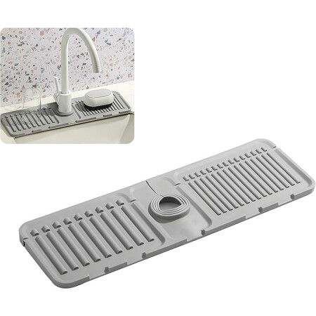 2Pcs Faucet Mat for Kitchen Sink, Premium Silicone Splash Guard with Fast Drying Properties, Grey