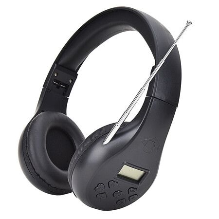 Portable Personal FM Radio Headphones with Best Reception, Wireless Headset FM Radio Ear Muffs for Walking, Jogging, Black