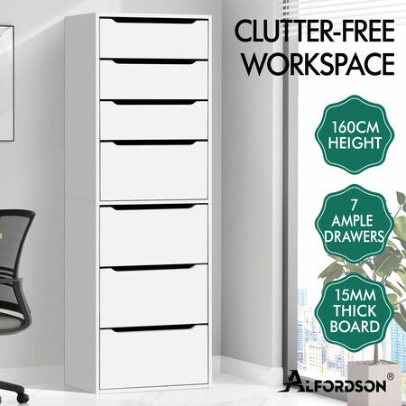 ALFORDSON Chest of 7 Drawers Office Storage Cabinet Tallboy Bedroom White
