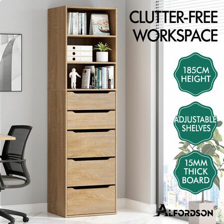 ALFORDSON Chest of 5 Drawers Office Storage Cabinet Tallboy Bedroom Wood