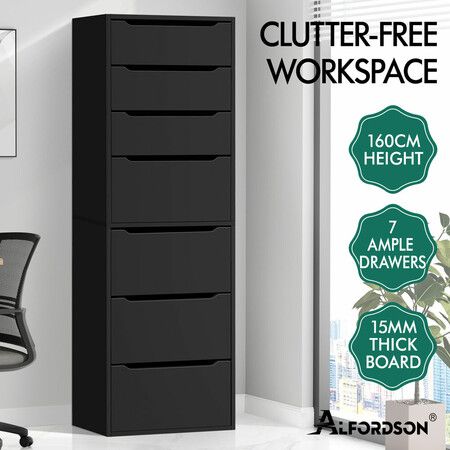 ALFORDSON Chest of 7 Drawers Office Storage Cabinet Tallboy Bedroom Black