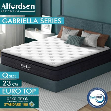 ALFORDSON Mattress Queen Bed Euro Top Spring Foam Bedding 23CM Medium Firm