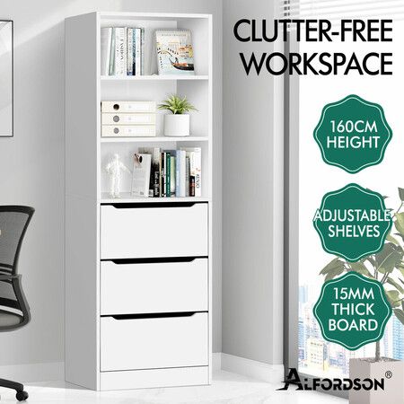 ALFORDSON Chest of 3 Drawers Office Storage Cabinet Tallboy Bedroom White