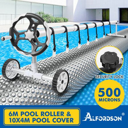 ALFORDSON Pool Cover 500 Micron Solar Blanket Swimming 6M Grey Roller 10X4M