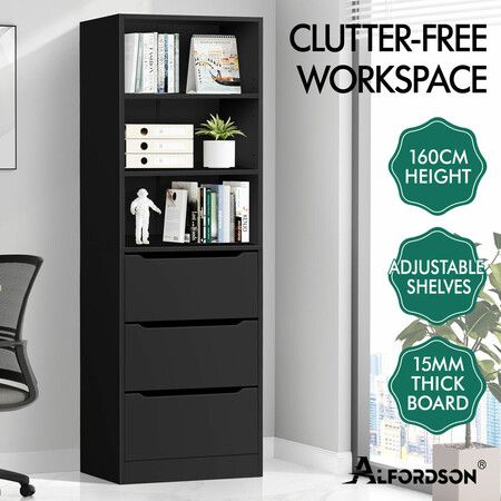 ALFORDSON Chest of 3 Drawers Office Storage Cabinet Tallboy Bedroom Black