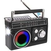 Portable Radio AM FM with Bluetooth Speaker and Flashlight,Strong Reception with Colorful Mood Lights,TF Card,Solar AC Rechargeable for Gift,Elder,Home
