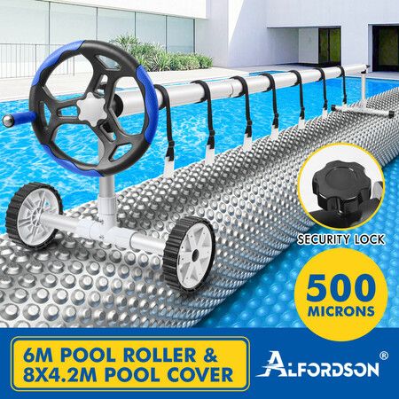 ALFORDSON Pool Cover 500 Micron Solar Blanket Swimming 6M Roller Reel 8X4.2M