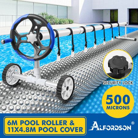 ALFORDSON Pool Cover 500 Micron Solar Blanket Swimming 6M Roller Reel 11X4.8M