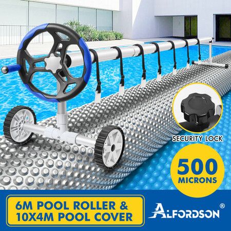 ALFORDSON Pool Cover 500 Micron Solar Blanket Swimming 6M Roller Reel 10X4M