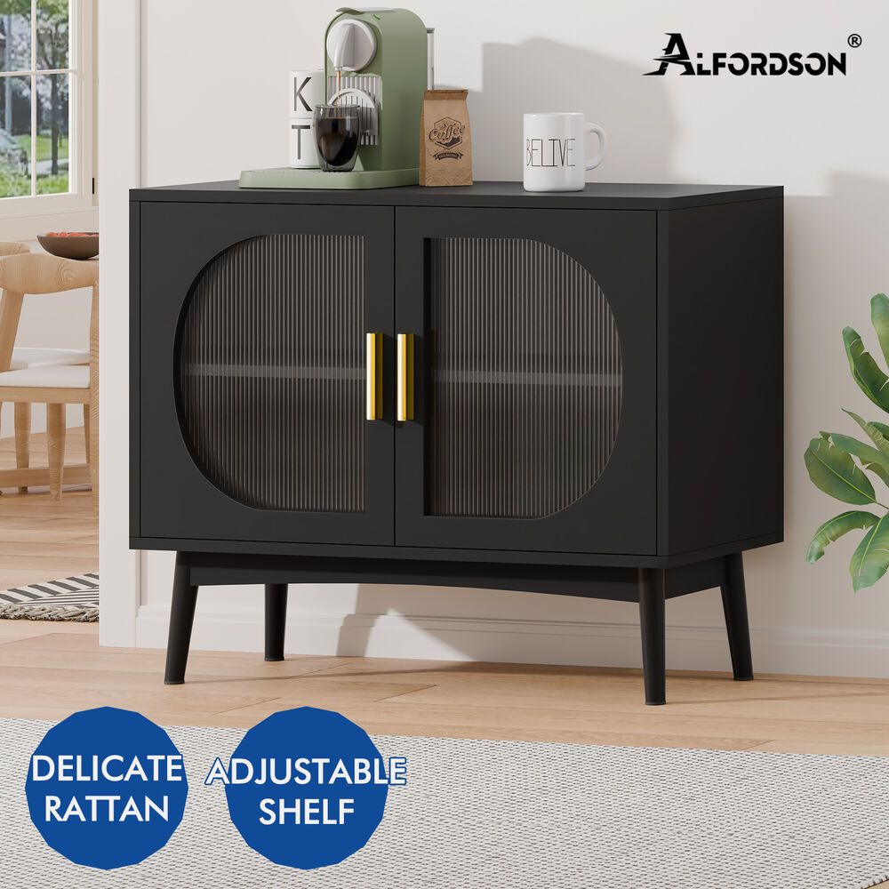 ALFORDSON Buffet Sideboard Cupboard Cabinet Storage Fluted Doors Black Pantry
