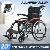 Folding Wheelchair 20Inch Mobility Disability Aid Travel Portable Lightweight Wheel Chair Elderly Transport Transit Equipment Rear Hand Brake Aluminum