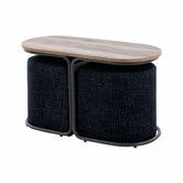3 Piece Set Coffee Table & Ottoman Wood Side End Table Industrial - Black