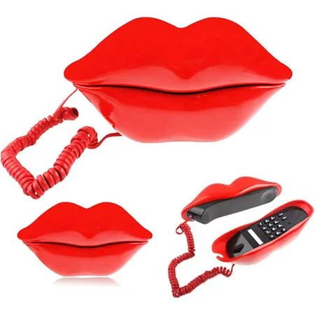 Landline Phones for Home, Corded Lip Phone, Retro Desktop Home Phone, Analog Novelty Mouth Telephone for House, Office, Hotel, Shops, Party, Red