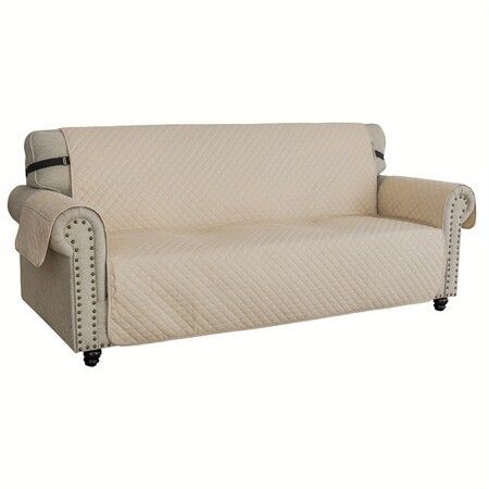 Waterproof Sofa Cover Couch Covers For 3 Cushion Couch,Soft Washable Slipcover with Pockets And Straps,Thick Furniture Protector(Color Beige)