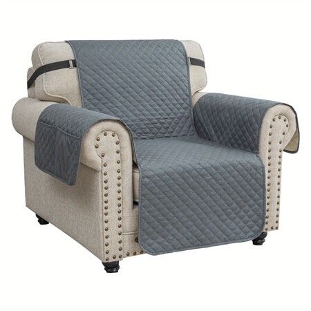 Waterproof Sofa Cover Couch Covers For 1 Cushion Couch,Soft Washable Slipcover with Pockets And Straps,Thick Furniture Protector Color Grey
