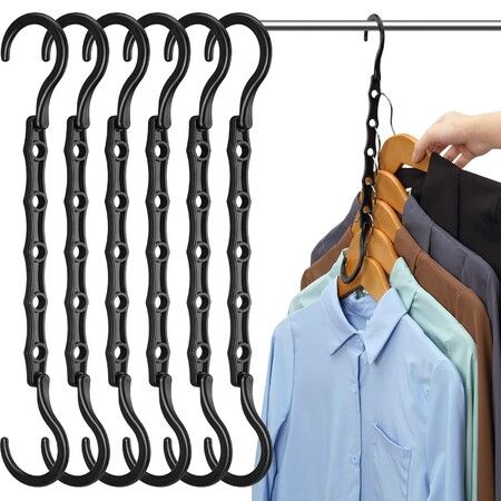 6 Pack Hangers Space Saving Hangers With 5 Holes Closet Space Saver Hanger Organizer Multi Hangers Sturdy Plastic For Heavy Clothes Storage