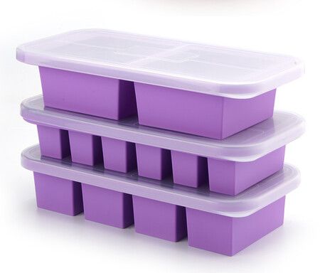 Purple 3 Pack Silicone Freezer Tray with Lid Soup Freeze Container Molds Refrigerated Food Storage Box
