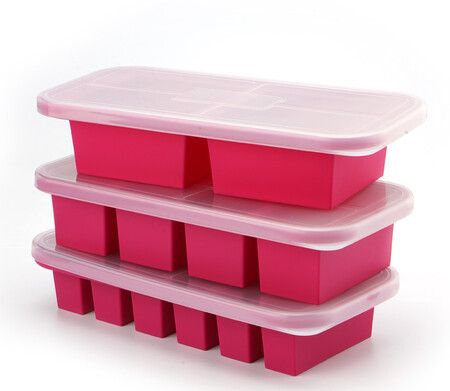 Red 3 Pack Silicone Freezer Tray with Lid Soup Freeze Container Molds Refrigerated Food Storage Box