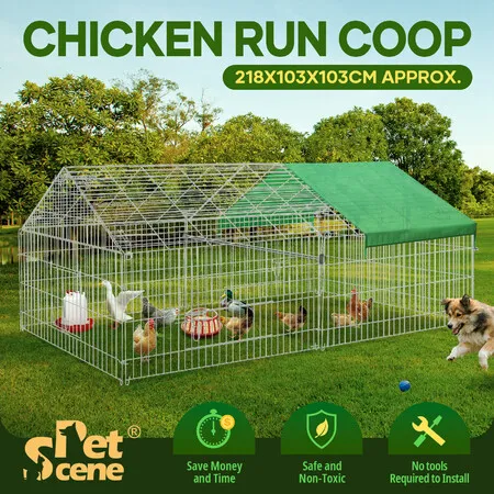 Chicken Coop Run Hen House Rabbit Hutch Pet Dog Cat Cage Playpen Fence Puppy Pen Bunny Ferret Poultry Home Walk In Enclosure Nest Shelter 218x103cm