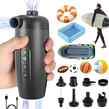 20PSI Portable Outdoor Electric Inflation Pump Wireless Air Inflator With 8 Nozzle For Inflatables,Floats,Kayaks,Boats,Balls Etc