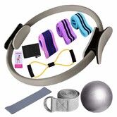 Yoga Pilates Kit,Essential Pilates Kit for Women,Pilates Ring and Ball Set,Resistance Bands,Figure 8 Band and Pilates Ball Color Grey