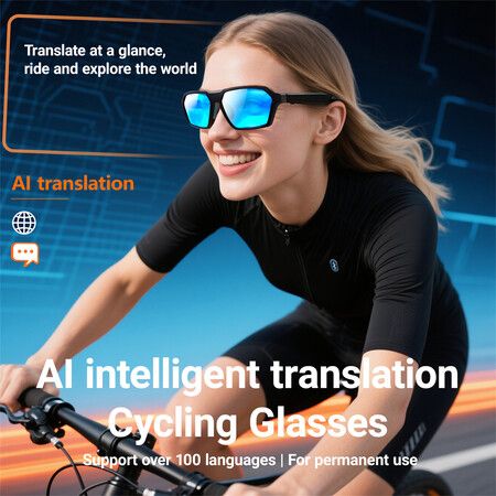 Smart Bluetooth Audio Sunglasses Ai Translate Cycling Sport Surround Sound UV Glasses Color Blue