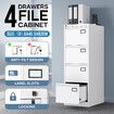 4 Drawer File Cabinet Steel Office Storage Metal White Chest Cupboard Vertical Filing Organiser Locking Unit Furniture for Letter Legal A4 F4 Document