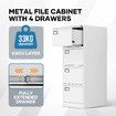 4 Drawer File Cabinet Steel Office Storage Metal White Chest Cupboard Vertical Filing Organiser Locking Unit Furniture for Letter Legal A4 F4 Document