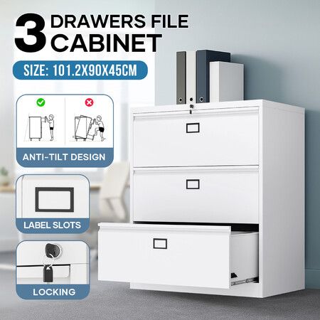 3 Drawers File Cabinet Steel Office Storage Metal Lockable Filing Organiser Home Furniture Vertical Printer Stand Unit Letter Legal F4 B5 A4 Documents