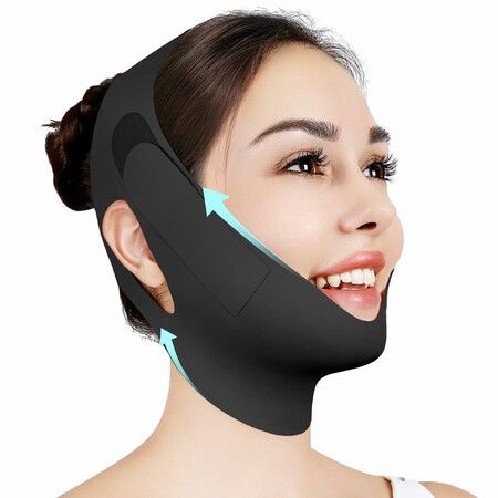 Chin Strap for Sleeping,Adjustable Chin Strap,Jaw Strap,Jawline Shaper,V Line Lifting Mask,BLACK