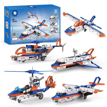5-in-1 Remote Control STEM Airplane Building Kit Eco-Friendly Rechargeable App Remote Controllable Ground-Walking Models City-Themed for Boys 6+(325 PCS)