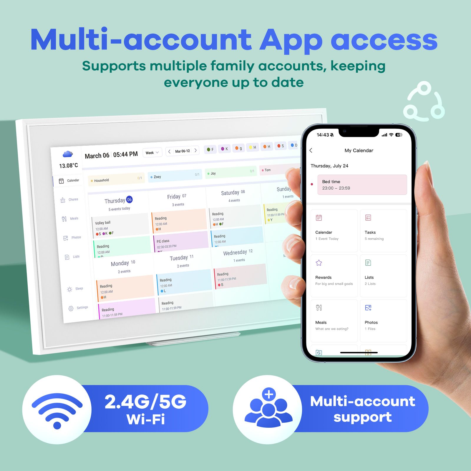 WiFi Wall Digital Calendar Planner 15.6 Inch Touch Screen Chore Chart Smart Electronic HD IPS Display Family Meal Schedule Organiser Video Photo Frame