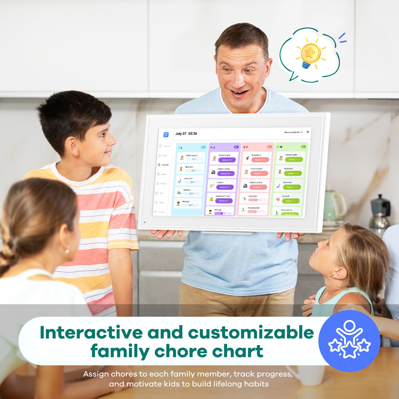 WiFi Wall Digital Calendar Planner 15.6 Inch Touch Screen Chore Chart Smart Electronic HD IPS Display Family Meal Schedule Organiser Video Photo Frame