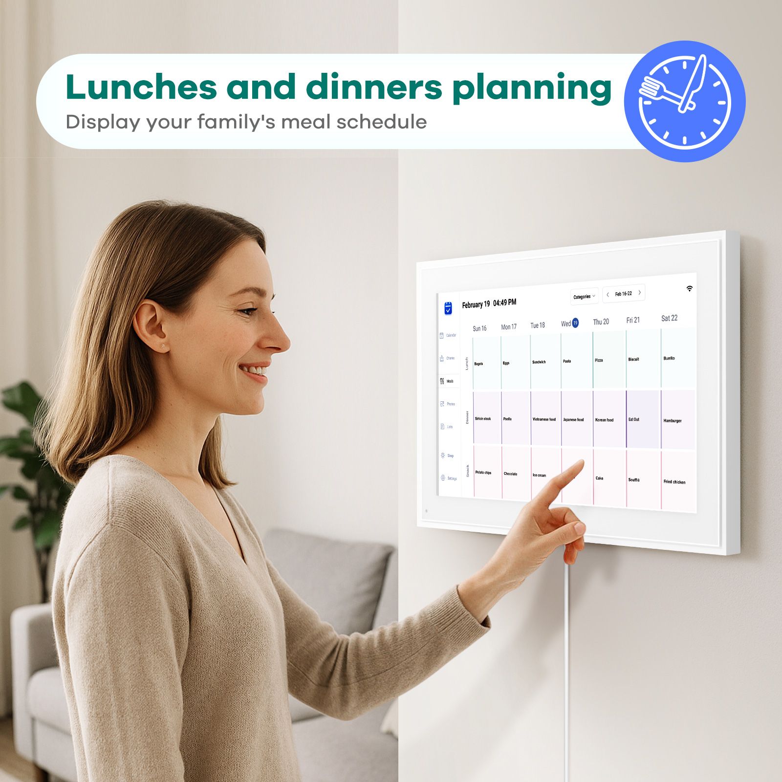 WiFi Wall Digital Calendar Planner 15.6 Inch Touch Screen Chore Chart Smart Electronic HD IPS Display Family Meal Schedule Organiser Video Photo Frame