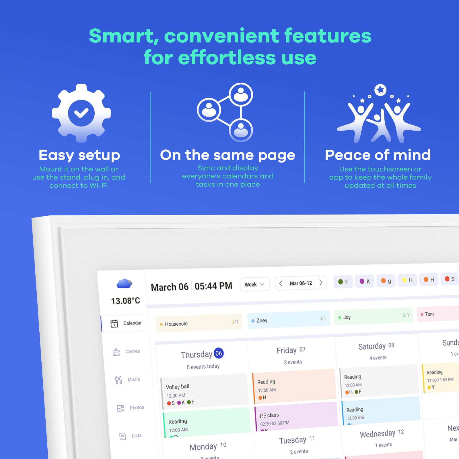 WiFi Wall Digital Calendar Planner 15.6 Inch Touch Screen Chore Chart Smart Electronic HD IPS Display Family Meal Schedule Organiser Video Photo Frame