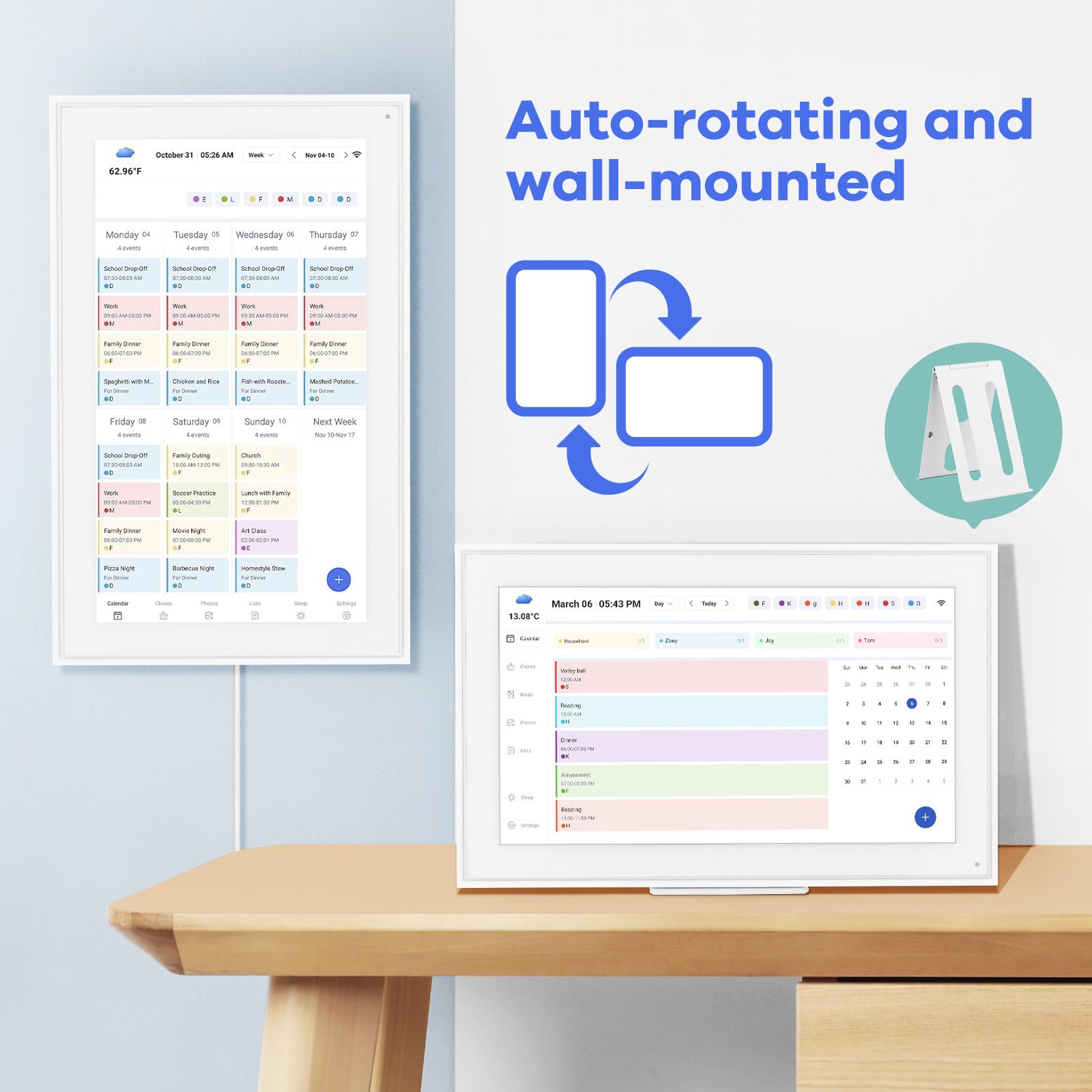 WiFi Wall Digital Calendar Planner 15.6 Inch Touch Screen Chore Chart Smart Electronic HD IPS Display Family Meal Schedule Organiser Video Photo Frame