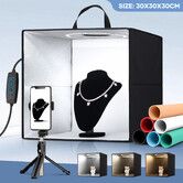 Photo Studio Light Box Photography Shooting Tent Folding Portable Kit Soft Dimmable LED Lights 6 Backgrounds for Small Products Jewellery Toys 30x30cm