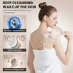 Electric Body Brush Back Scrubber, Waterproof Dual-Speed Bath Brush Long Handle with 4 Heads, Rechargeable Silicone Body Scrubber for Cleansing, Apricot