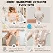 Electric Body Brush Back Scrubber, Waterproof Dual-Speed Bath Brush Long Handle with 4 Heads, Rechargeable Silicone Body Scrubber for Cleansing, Apricot