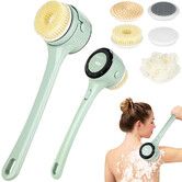 Electric Body Brush Back Scrubber, Rechargeable Spinning Bath Brush with 4 Speeds, Waterproof Long Handle Body Scrubber with 5 Heads (Green)