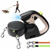 3M Double Retractable Dog Lead Up to 20kg Non-Slip Handle Dog Lead with Rechargeable Flashlight,Walking 2 Dogs 360 Degree Tangle-Free Nylon Band(Brown)