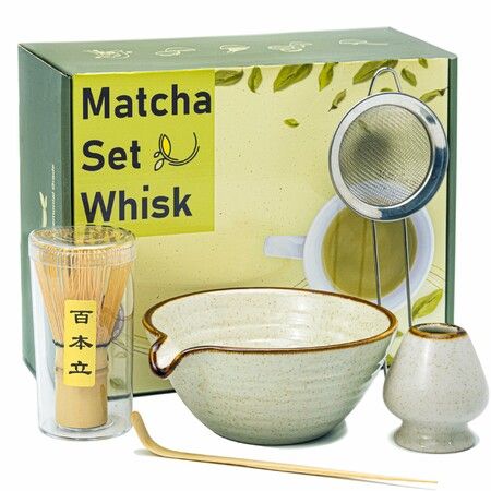 Matcha Whisk Set,Matcha Set,Matcha Kit,Matcha Bowl with Spout,Scoop,Sifter,Bamboo Whisk,Chasen Holder,Unique Gifts for Women,Christmas,Birthday