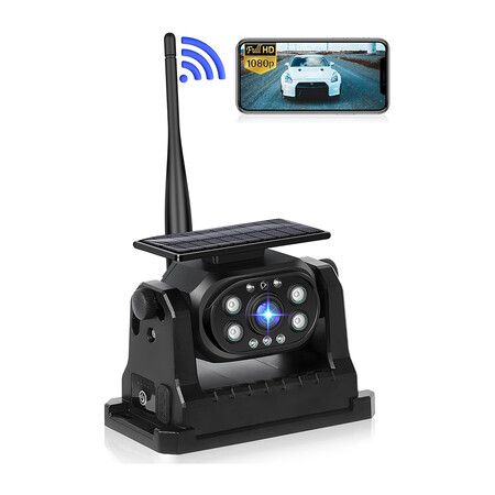 Wireless Backup Camera Solar WiFi, Magnetic Ease of Use Hitch Trailer Truck HD 1080P Clear Night Vision No Lag Rechargeable Rear View Camera